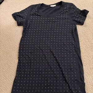 Studded Short Sleeve Knit Dress - Navy with Silver Dots